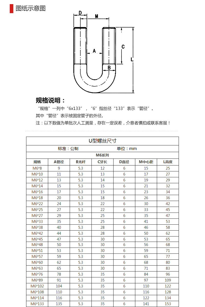 U型螺絲尺寸